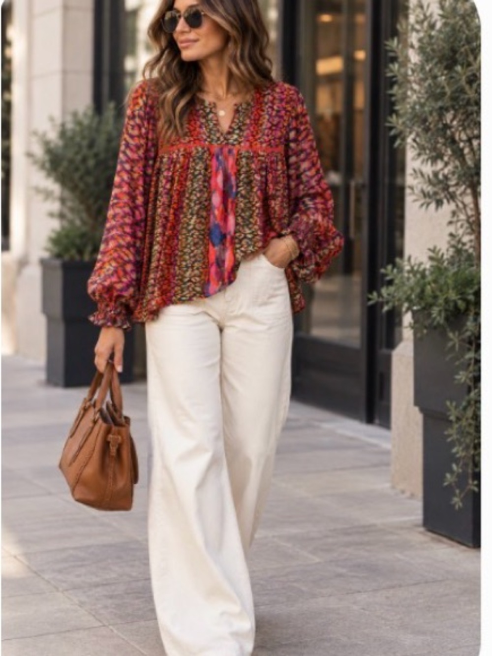 Blank NYC Red Multi Floral Patchwork Peasant Blouse
